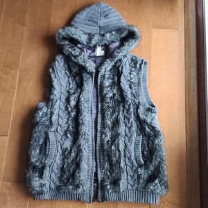 Grey Faux Fur Vest Hoodie